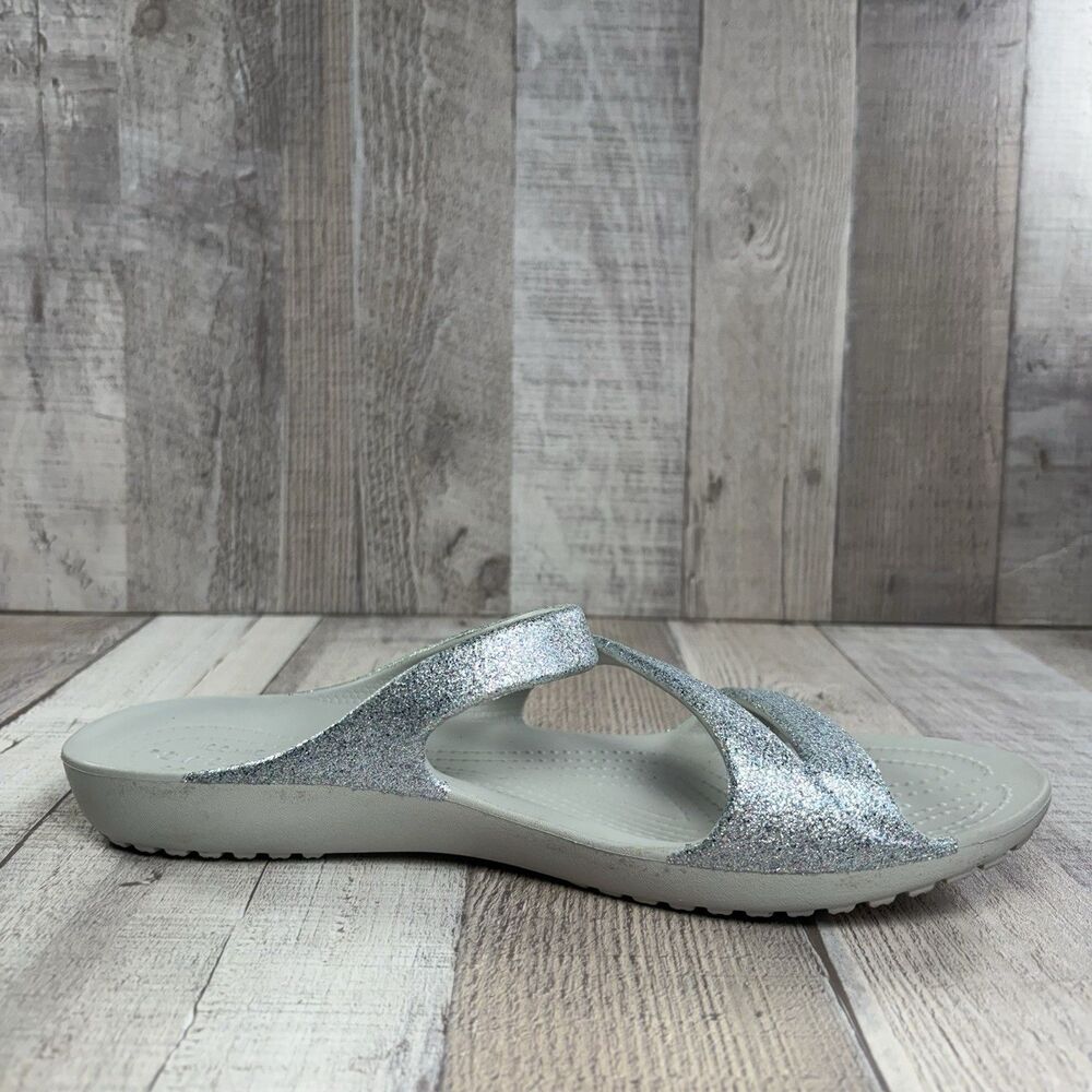 Crocs Women's 9 Kadee II Sandals Slide Strappy Comfort Waterproof Glitter Silver - Picture 5 of 11